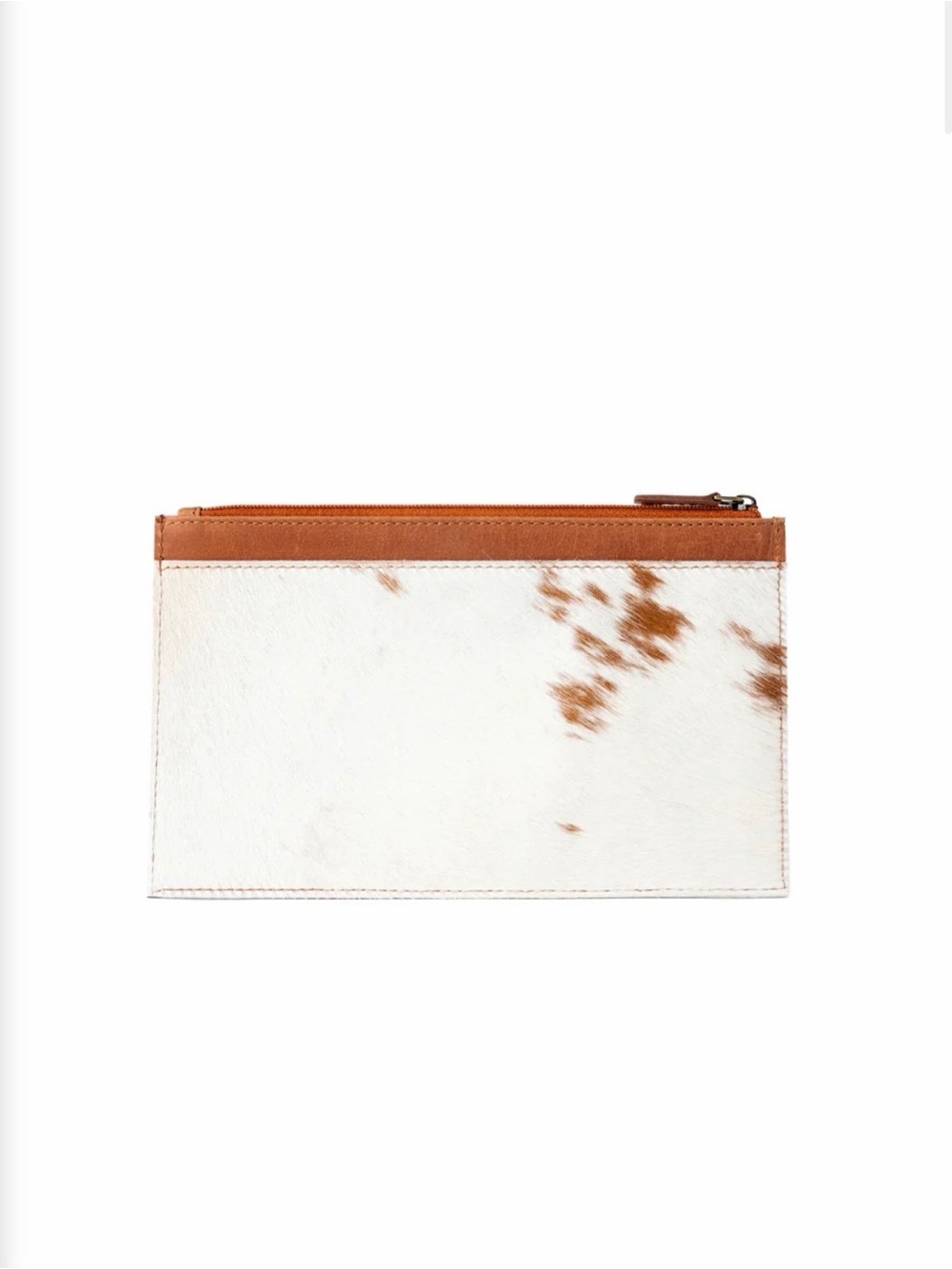 Western Pouch Leather & Haircalf Zip Pouch - White with Brown Accents